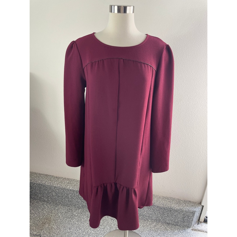 Comptoir des Cotonniers Womens Large Belinda Burgundy Long Sleeve Shift Dress